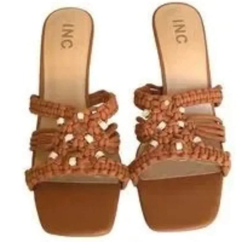 INC Benda Brown Sandals Braided Woven FabricHeels Women - SZ 6.5M - NEW: No Box